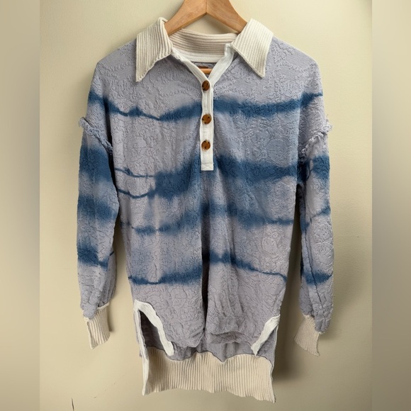Free People Women’s Extra Small Sunrise Polo Henley Pullover Sweater Tie Dye - Picture 1 of 14